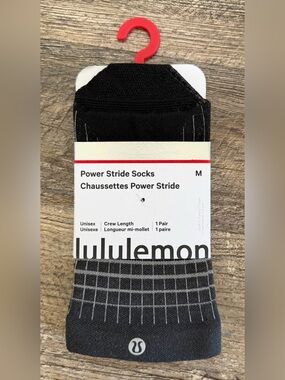 Lululemon Unisex (M) Power Stride Crew Length Socks Reflective Grid Grey/Black
